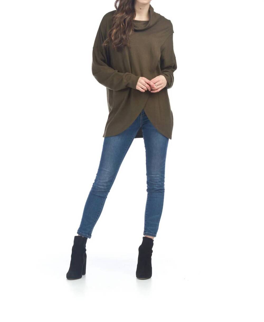 NEW PAPILLON cowl neck crossover top in olive